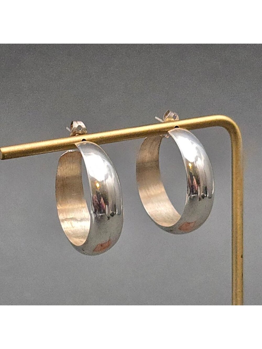 Vintage Sterling Silver Wide Chunky Hoop Earrings Mexican Minimalist 925